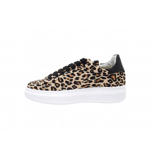 Sneakers donna leopardate fondo alto bianco ondulato