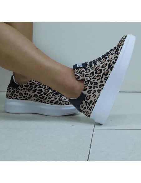 Sneakers donna animalier fondo alto bianco C10