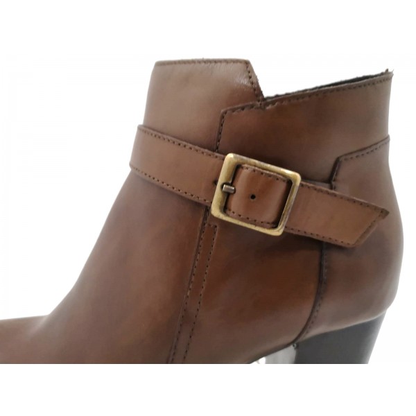 Stivaletto donna vera pelle cuoio tacco doppio