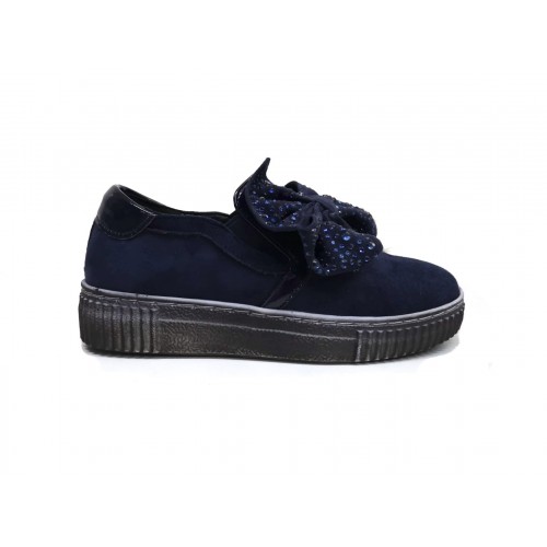Sneakers blu bambina con fiocco e strass