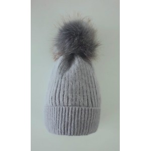 Cappello donna grigio lana con pon pon imbottito Indossa Subito