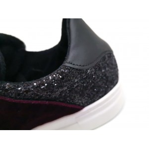 Sneakers donna velluto con inserti glitter fondo alto zeppa flatform bianco 2
