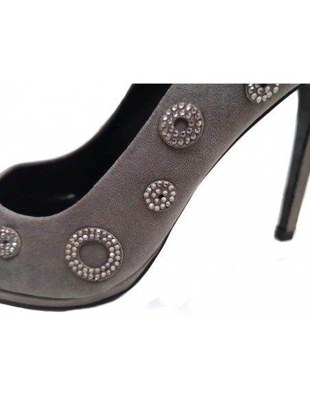 Décolleté grigio tacco a spillo elegante con strass