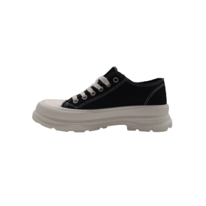 Sneakers donna nera in tela con zeppa bianca alta