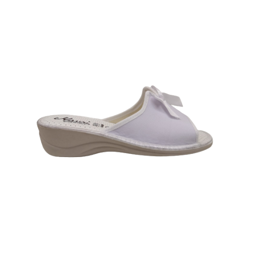 Pantofola donna bianca fiocco con tacco
