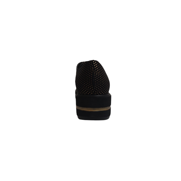 Scarpe donna nere con inserti dorati lacci e fondo alto