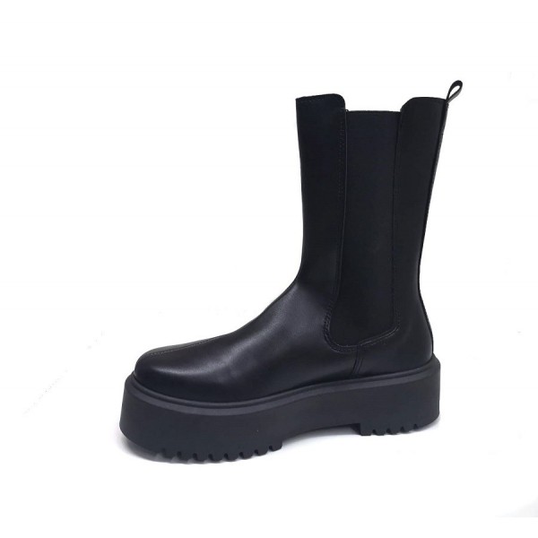 Anfibio militare pelle nero alto donna con zeppa senza lacci