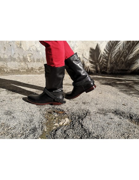 Stivale nero donna basso vera pelle