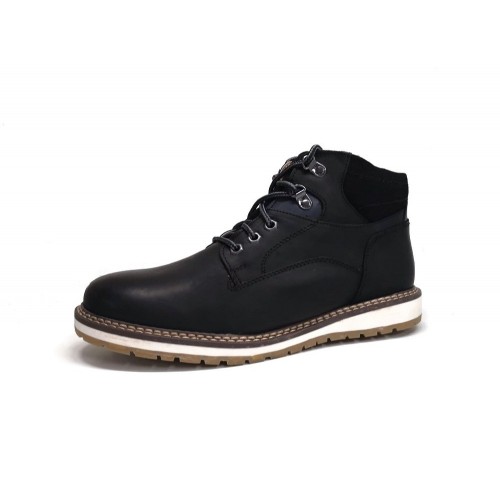Scarpa uomo pelle nera allacciata imbottita polacchino