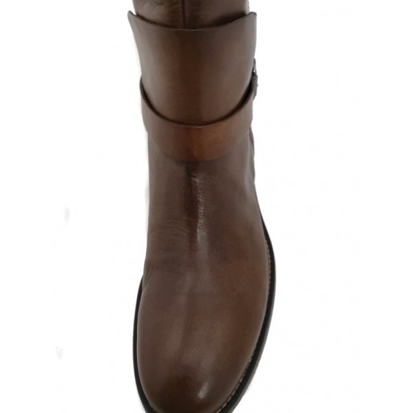 Stivali cuoio donna alti con tacco basso vera pelle