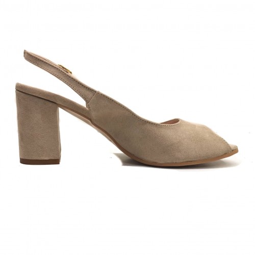 Sandalo spuntato beige con tacco...