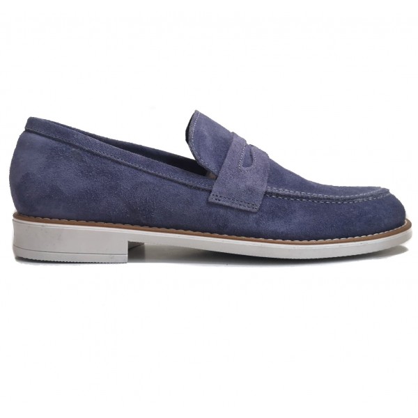 Mocassini blu uomo estivi camoscio fondo in gomma