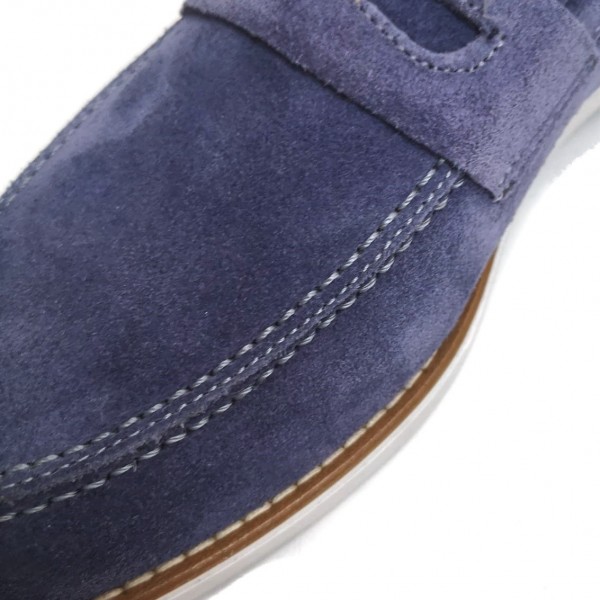 Mocassini blu uomo estivi camoscio fondo in gomma