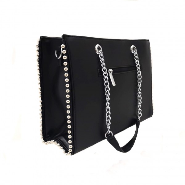 Borsa a spalla nera YY Coveri con borchie di metallo
