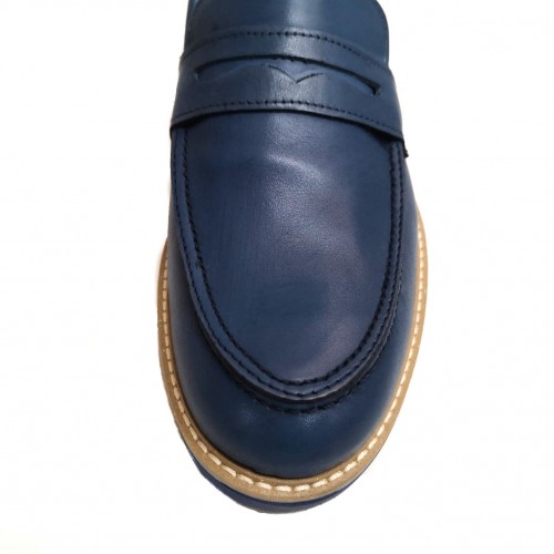 Mocassini blu jeans uomo vera pelle...