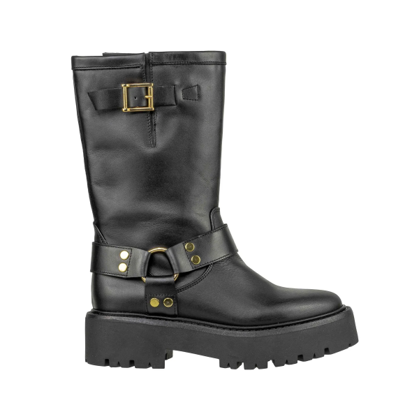 Stivali biker donna nero vera pelle polpaccio grosso