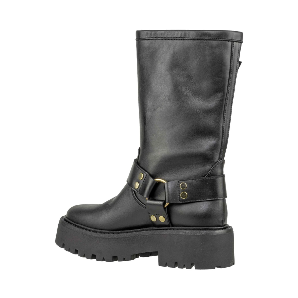 Stivale donna biker nero vera pelle