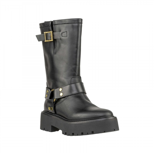 Stivale donna biker nero vera pelle