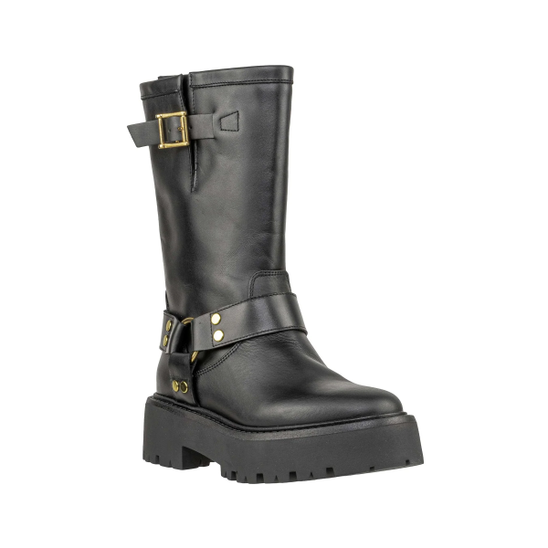 Stivale donna biker nero vera pelle