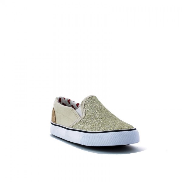 Mocassino glitter in tela oro e argento