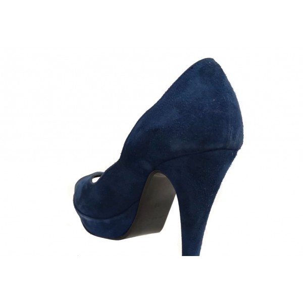 Décolleté spuntato tacco a spillo scamosciato cobalto