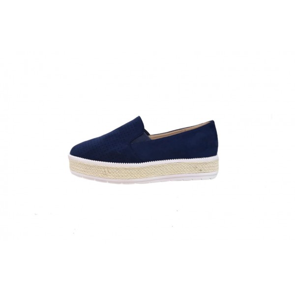 Espadrillas donna zeppa corda blu scamosciato forato