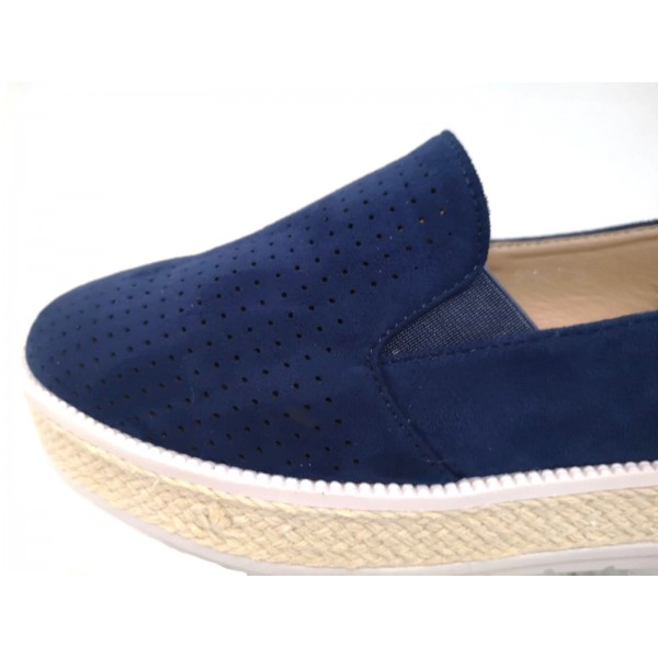 Espadrillas donna zeppa corda blu scamosciato forato