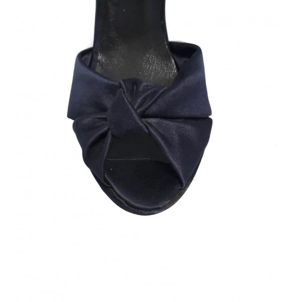 Sandalo donna raso blu fasciato tacco a spillo cinturino alla caviglia