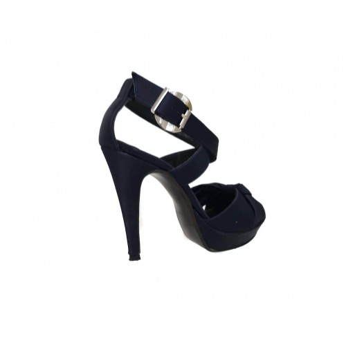 Sandalo donna raso blu fasciato tacco...