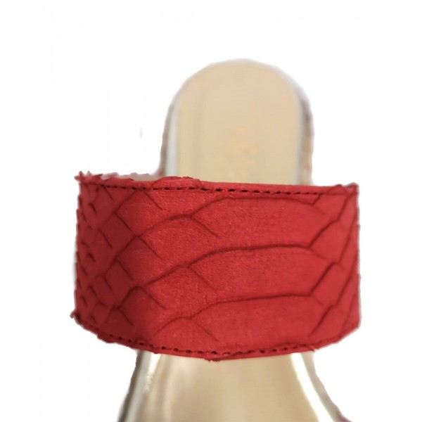 Sandalo donna doppia fascia zatterone zeppa raffia colore corallo