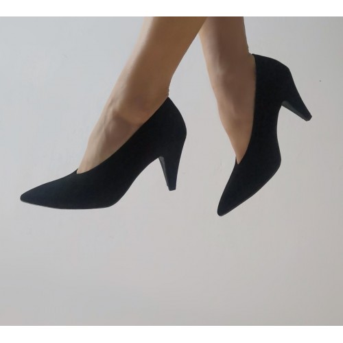 Décolleté a punta camoscio nero tacco...