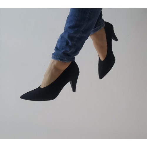 Décolleté a punta camoscio nero tacco...