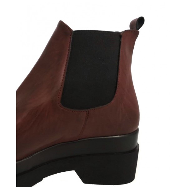 Tronchetto donna pelle bordò fondo alto zeppa