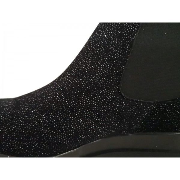 Tronchetto Beatles donna velluto glitter nero zeppa flatform