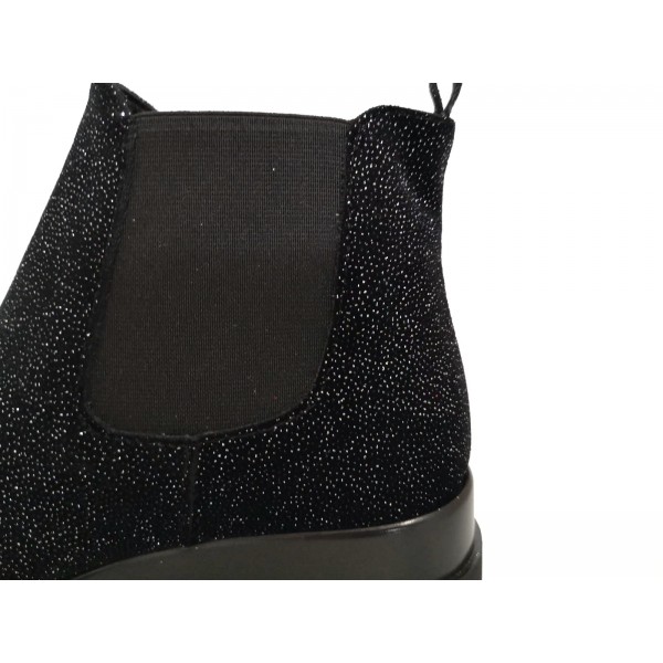 Tronchetto Beatles donna velluto glitter nero zeppa flatform