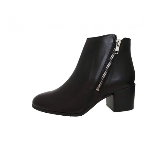 Sivaletto donna San Marina vera pelle nero con zip e tacco comodo