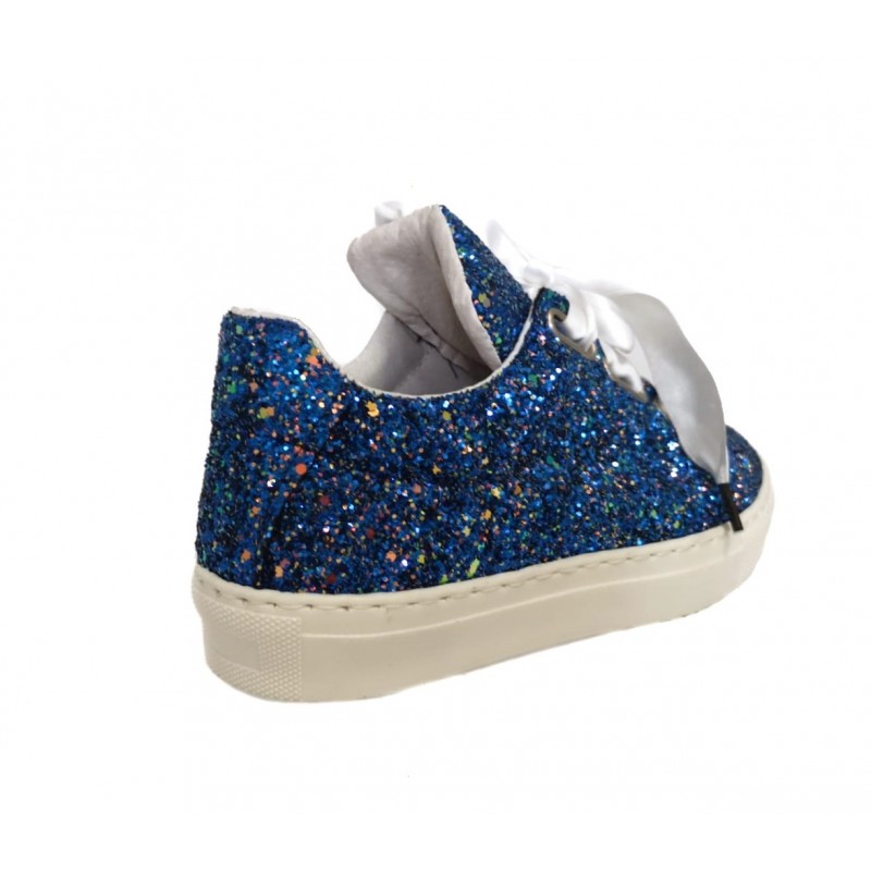 Fashion sneakers glitter blu con...