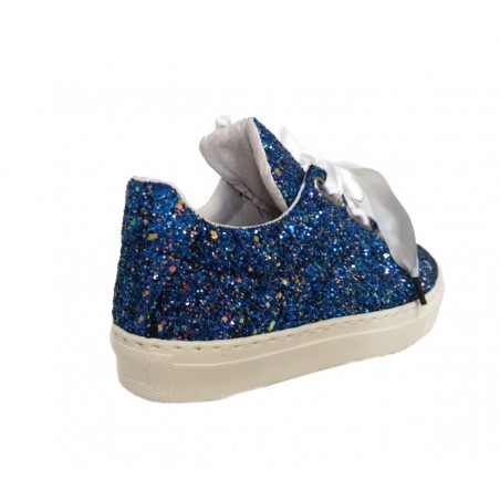 Fashion sneakers glitter blu con lacci raso Esclusive made in Italy