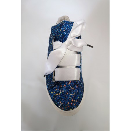 Fashion sneakers glitter blu con lacci raso Esclusive made in Italy