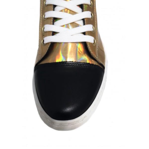 Sneakers donna Esclusive laminato oro con inserti neri