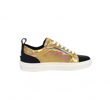 Sneakers donna Esclusive laminato oro con inserti neri