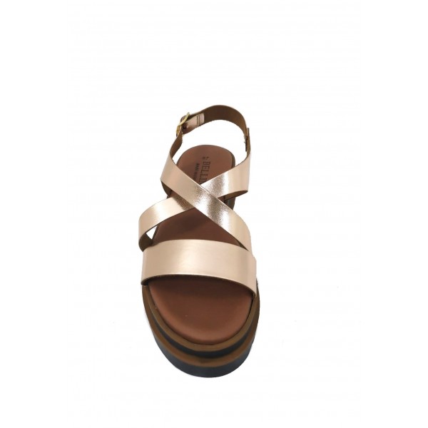 Sandalo vera pelle fasce cipria con cinturino regolabile